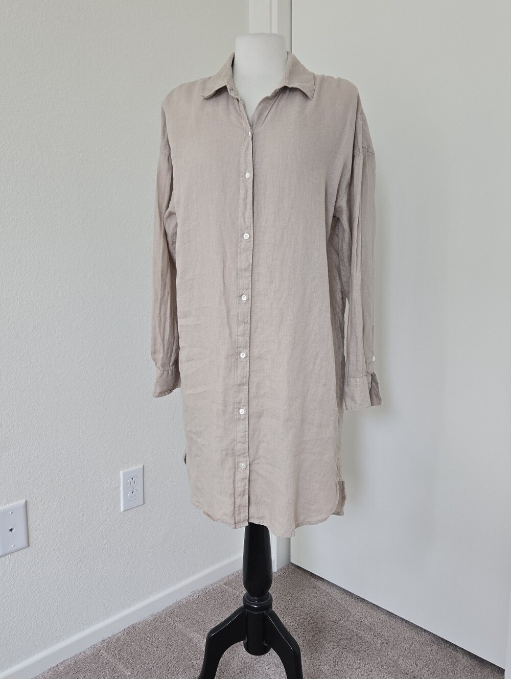 James Perse Shirt Dress Womens 3 or Large Linen With Slip Cement Button Down
